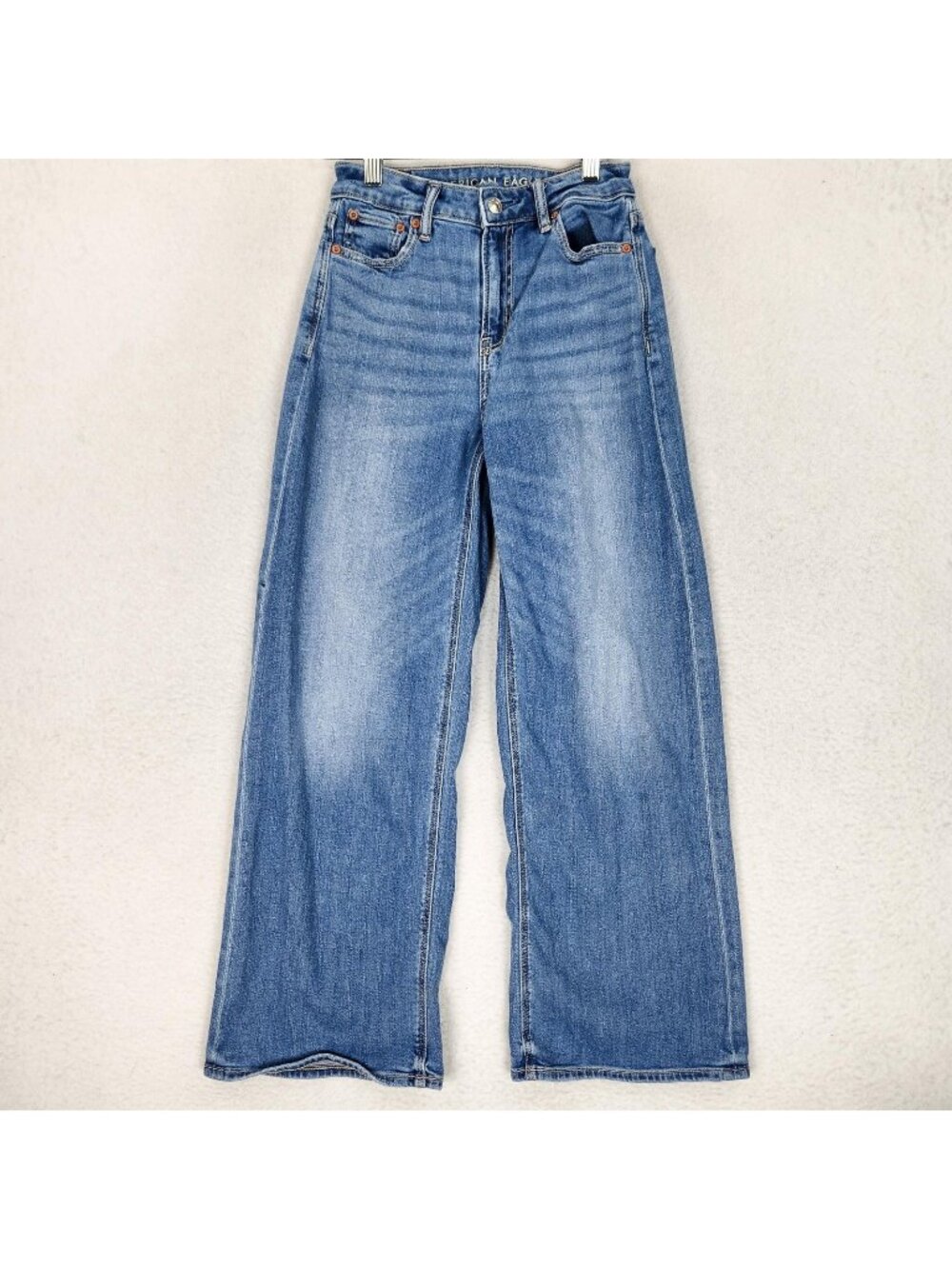 American Eagle Jeans Womens 000 Short Blue Super High Rise Baggy Wide Leg Denim